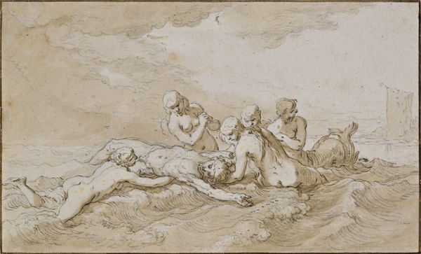 Abraham Bloemaert (Gorinchem 1566 - 1651 Utrecht), Leander carried away by the Nereids