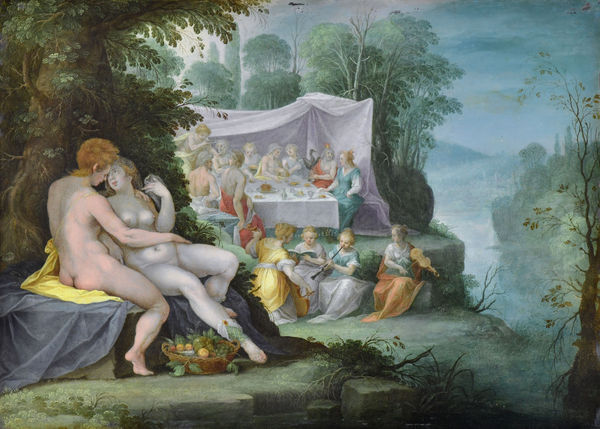 Jacob Hoefnagel (Antwerp 1575 - 1632 Hamburg?) The Wedding of Thetis and Peleus oil on copper 24 x 33,5 cm signed and dated 'JHf 1623', on the back of the copper plate