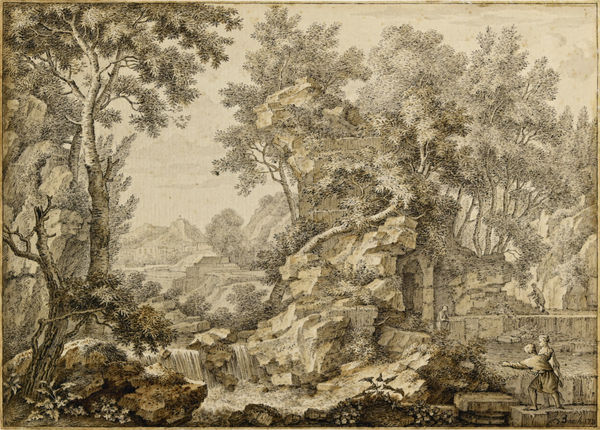 Johannes de Bosch (Amsterdam 1713 - 1785) An Arcadian Landscape pen in black, brush in brown, on laid paper 145 x 200 mm signed and dated 'J.d.Bosch 1773', lower right
