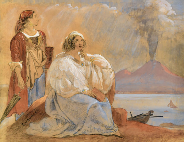 Philippe-Jacques van Bree (Antwerp 1786 - 1871 Brussels) Corinne at Cape Misenum pastel over black chalk on beige prepared laid paper 375 x 470 mm 'P. VAN BRÉE', lower left