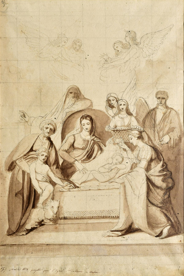 FRANÇOIS-JOSEPH NAVEZ (CHARLEROI 1787 - 1869 BRUSSELS) The Mystic Marriage of Saint Catherine graphite and pen and ink on paper 415 x 275 mm signed and dated 'J.F. Navez 1824 projet pour l'église Ste Catherine à Malines', lower left
