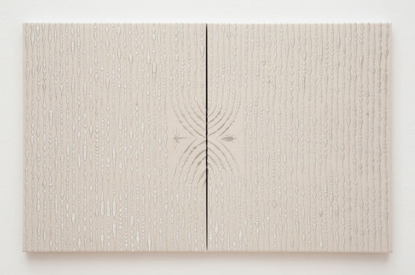 Angelo Filomeno Mantra, 2019 Metallic thread on cotton 20 x 32 inches