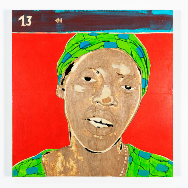 Aimé Mpane Icôno-Jérémie #01, 2013 Acrylic and mixed media on wood panel 12.5 x 12 x 2 inches