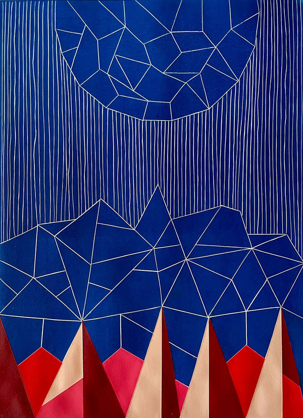 Adia Millett Hues of the New Moon 11, 2022 Hand-painted lino print on folio vellum paper Print: 24 x 18 inches Paper: 30 x 22 inches