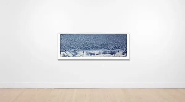 Meghann Riepenhoff Ecotone #554 (Bainbridge Island, WA 02.13.21, Buried in Snow, Precipitation), 2021 Unique Dynamic Cyanotype 16.5 x 45 inches, framed Sold