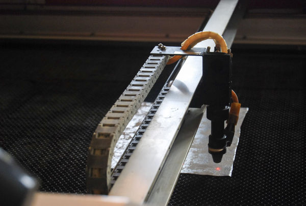 LASER CUTTING 1 x 80w HPC Laser cutter with water cooler, BOFA fume filtration unit and 4-wheel rotary attachment. Laser cut 5.3 software driver. Adobe Illustrator for preparing files prior to cutting. Cuts Paper, fabric, wood, cardboard and acrylic. Bed size 120 x 90cm