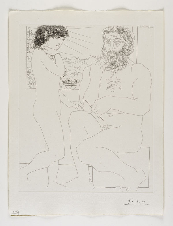 Pablo Picasso, 'Sculpteur songeant, Modèle aux Cheveux noirs et Bol avec trois Anémones' from the 'Suite Vollard', 1933
