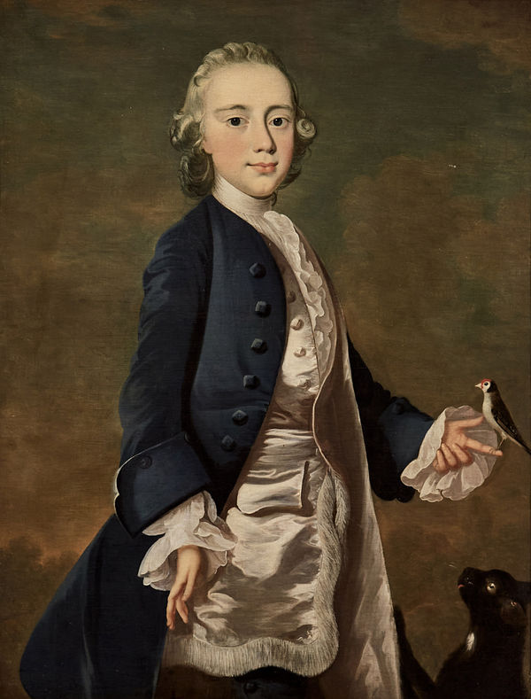 Attributed to Frans Van Der Mijn (1719-1793), Master Wanley with his pet bullfinch and cat, c.1760