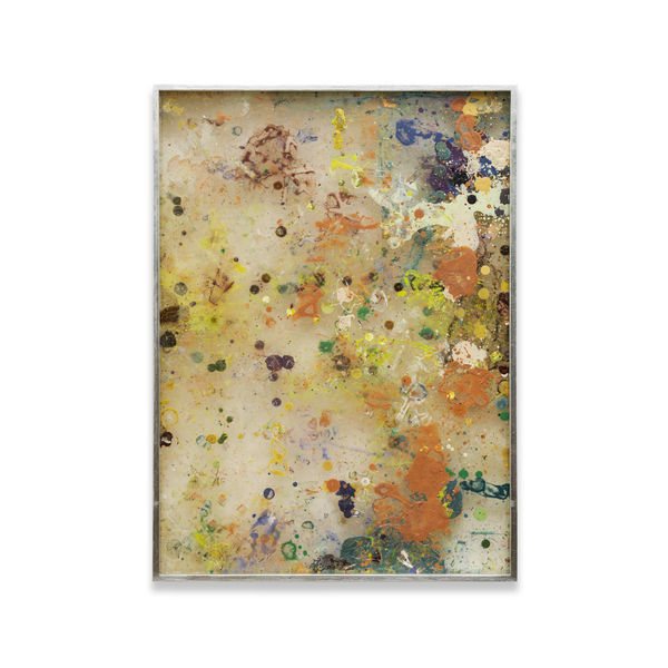 Suki Seokyeong Kang Mora 55 × 40 — Nuha #29, 2014–2024 Gouache, dust, acrylic panel, silk mounted on paper, silver leaf frame Framed Dimensions: 21 3/4 x 15 3/4 x 2 1/2 inches 55 x 40 x 6 cm
