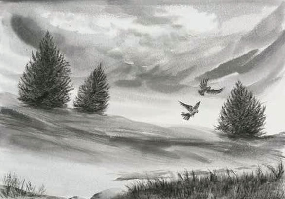 Harshdeep Kaur Flight Through The Pines Ink on paper 14 x 20 inches 2025
