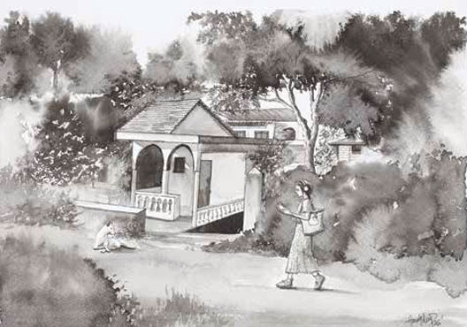 Harshdeep Kaur Lost in Thoughts Ink on paper 8.5 x 11.5 inches 2025