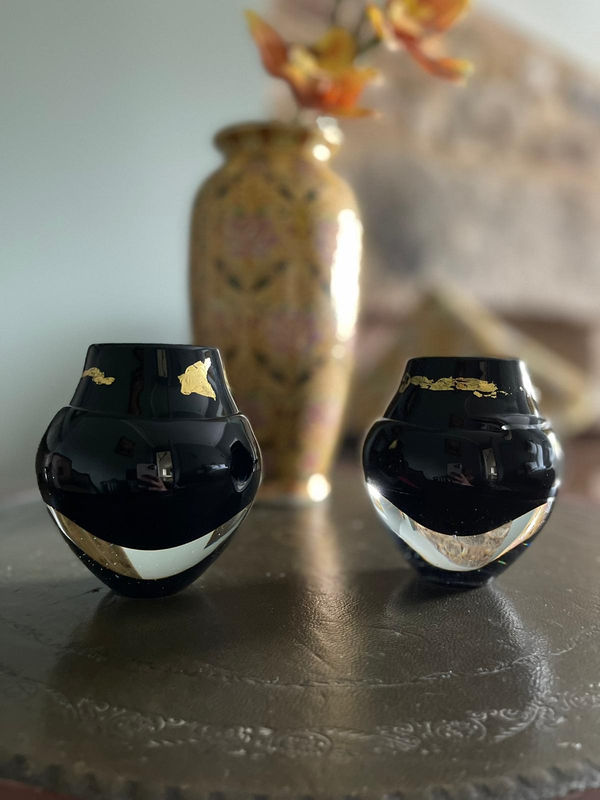 Elin Isaksson Liquid Ice, Candle Holder Hand blown glass & gold leaf 10 cm high