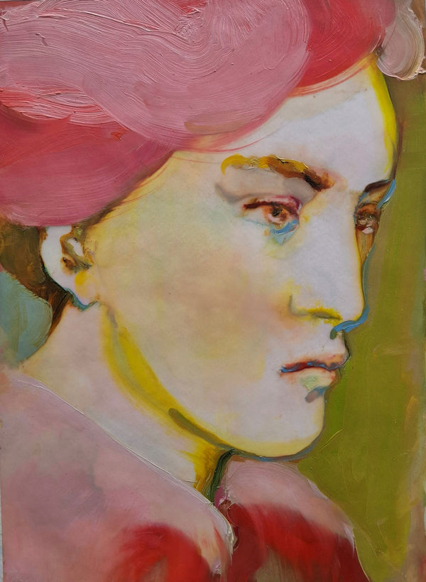 Jesse LeRoy Smith, The Historian, oil on tracing paper over watercolour on paper, 29 x 20 cm, 2025