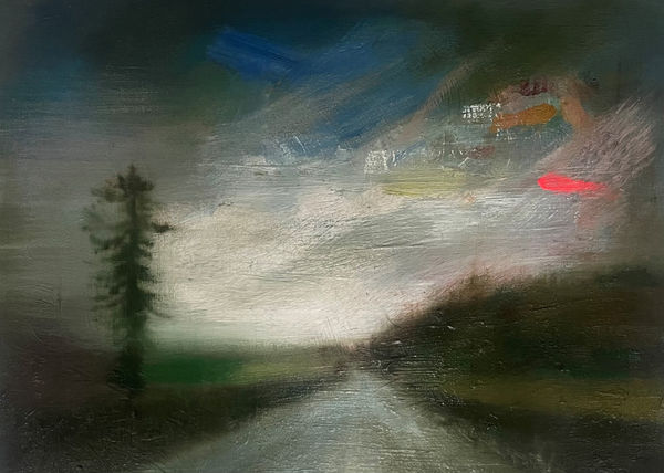 Mary Grant, Towards the Ascent, Chanctonbury Ring, oil on canvas, 30 x 40 cm, 2024