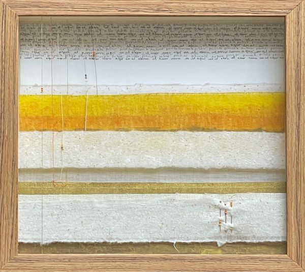 Angelica Chavarro, Landscapes of Thought 9*, 2023, Assemblage of natural fiber fabrics, mixed media and light box , 45 x 35 x 11 cm.