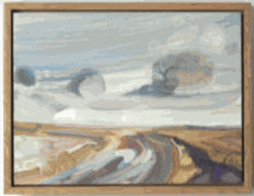 LOUISA LONGSTAFF-SCALES Boots and Bridges 2022 Oil and acrylic on panel Framed in American oak tray frame 20 x 15 cm £320