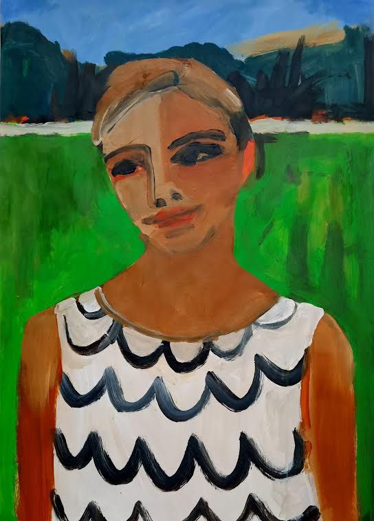 JULIA HAMILTON iris in a field in Suffolk 85 x 59cm acrylic on paper SOLD