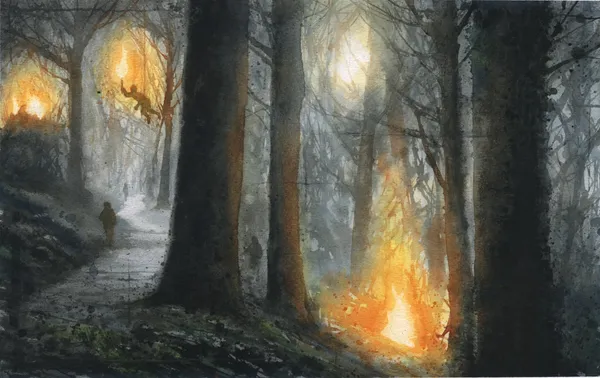 Gary Cook HEATED WORDS Ink, Watercolour and charcoal on board 39 x 28 cm £695