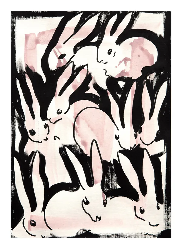 Jane Dickins 'Pink Hares' Acrylic and Ink Wash on Paper 40 x 50cm £320