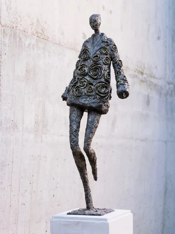 Robyn Neild Walking Figure With Rose Garment H 75 x W 27 x D 20 Bronze Ed Of 6