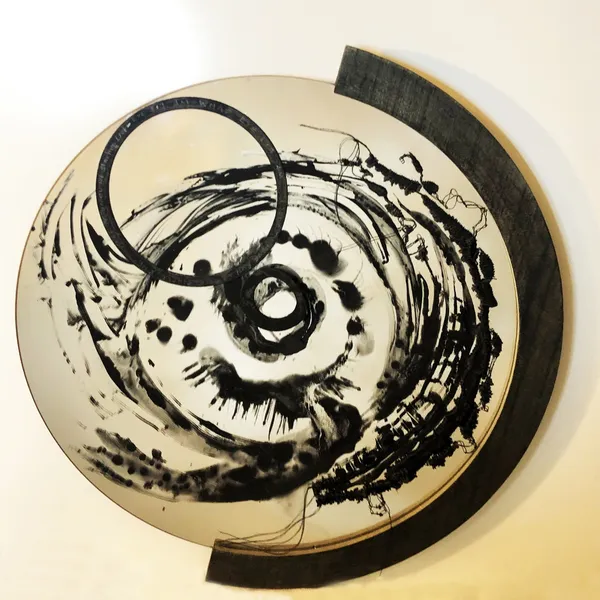 Sumi Perera EYE [I] AM WHAT EYE [I] AM -Plural Perspectives ii Mixed Media, stitch, print, mirror, thermochromic-ink, hair, hair-dye. 30cm x 30cm POA