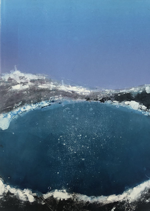 Jacki Baxter BLUE LAGOON 1 Monotype Unique print 50 x 40cm £300 (framed) £200 (unframed)