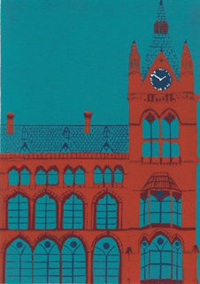 Jennie Ing ST PANCRAS CLOCK TOWER Reduction linocut print Edition 26 of 40 43 x 33cm £130 (framed) £95 (unframed)