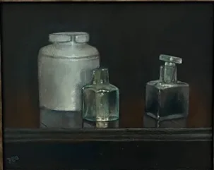 Diane Urwin Ink Bottles Acrylic on Board Framed- 44x 38x 4cm Unframed- 30 x 25 x 1cm £575