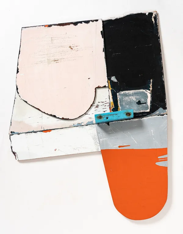 Karen Stamper Rudder Love 1 2023 House Paint, varnish, paper collage on wooden panel 84 x 66cm £2400