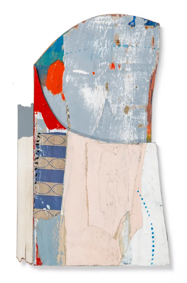Karen Stamper Salvage 15 2023 House Paint, Varnish, Paper collage on wooden panel 33 x 20cm £490