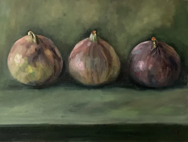 Rachel Parker Three Figs Oil on Board Framed- 42 x 37 x 3cm Unframed- 25 x 30 x 1cm SOLD