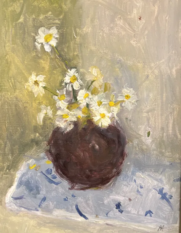 Rachel Arif Daises and Bud Vase Oil on board 25 x 20 cm £500