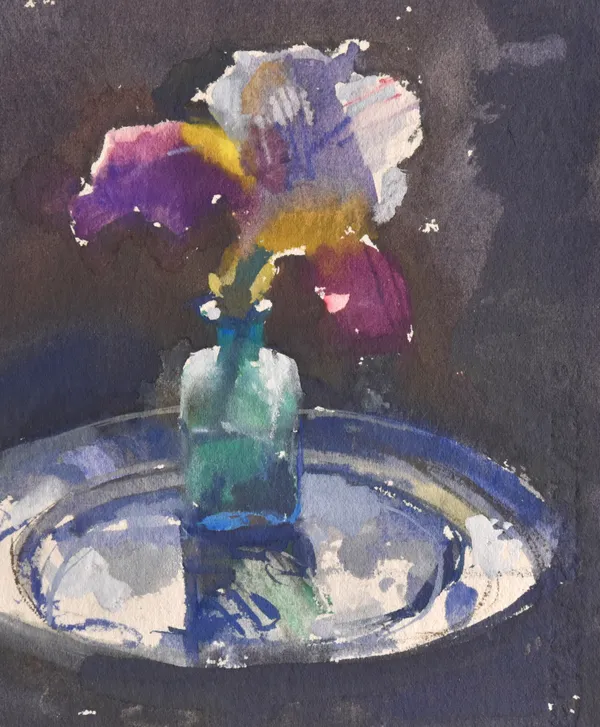 Richard Pikesley Iris and Blue Plate Watercolour 18 x 17 cm £590