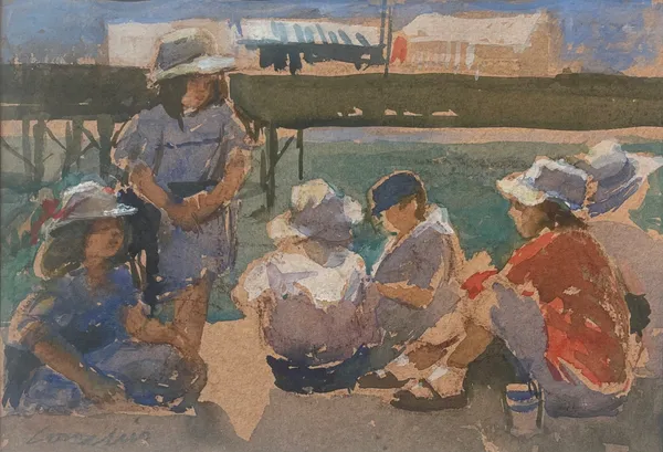 Jane Corsellis School Picnic on the Beach Watercolour 13 x 19 £350