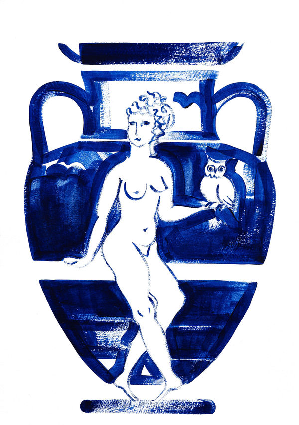 JANE DICKINS Wise Athena Acrylic on paper 48cm x 36cm (framed) 2025 SOLD