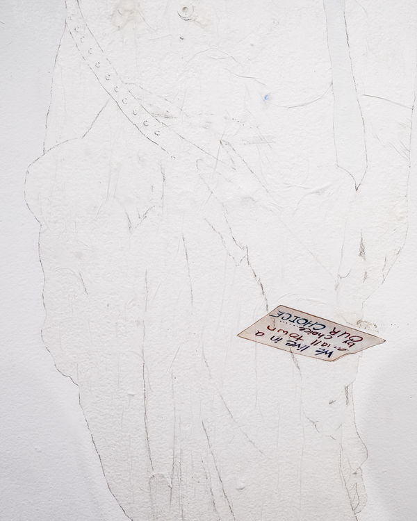 The Dawn of Small Town Mergers (After Erastus Dow Palmer), 2023 (detail) Charcoal and collage on drafting paper, wheatpaste