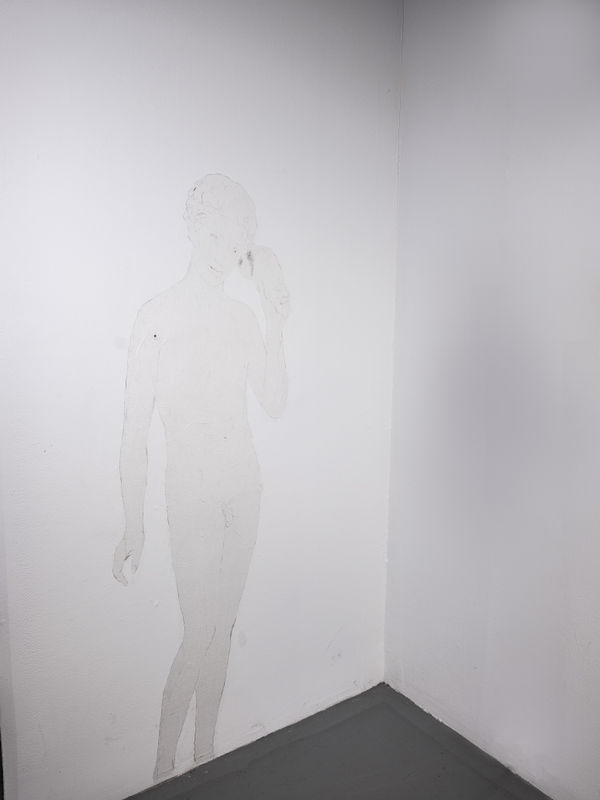 Fisher Boy (After Hiram Powers), 2023 Charcoal on drafting paper, holes, wheatpaste