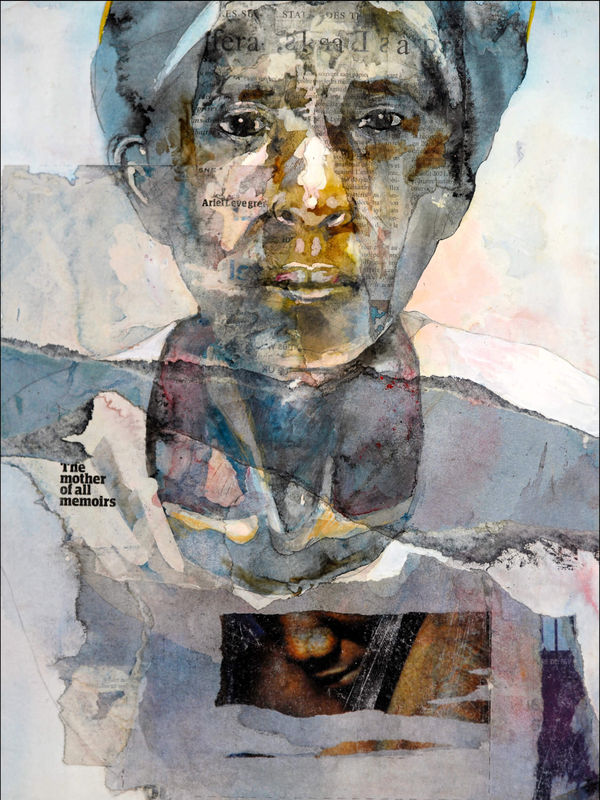 Bruce Clarke, Mother of All Memoirs, 2026, watercolour drawing and collage on paper, female portrait and memory fragments