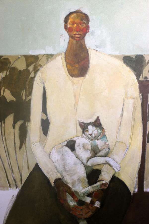 Olivia Mae Pendergast - Girl with Charlie - 2018 - 121cm H x 92cm W - Oil on canvas