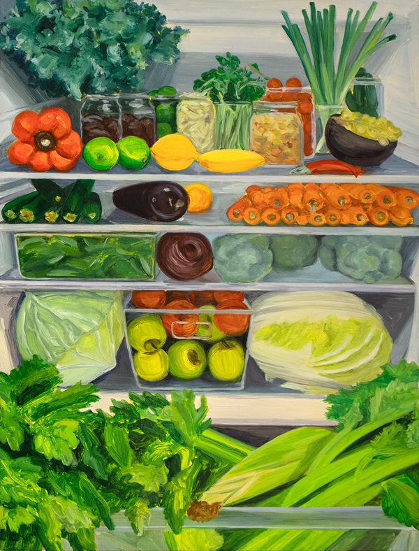 Evie O'Connor, Fridgescaping(Goop), 2022, Oil on panel, 30.5 x 23 cm