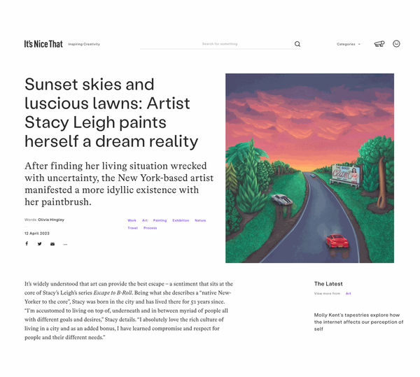 It's Nice That: "Sunset skies and luscious lawns: Artist Stacy Leigh paints herself a dream reality"