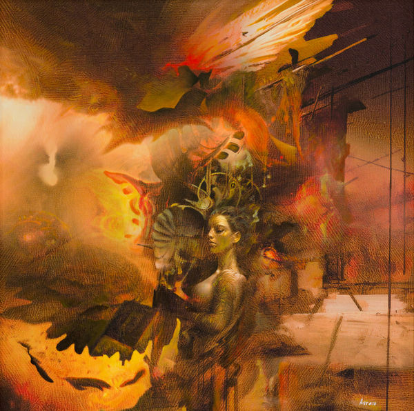 Ovidiu Avram - Fortuna, 2023, Oil and Mixed Media on Canvas, 50 x 50 cm (19 11/16 x 19 11/16 in)