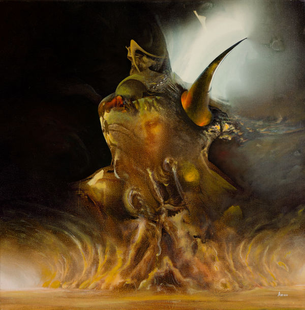 Ovidiu Avram - The Master of the Storm, 2023, Oil and Mixed Media on Canvas, 50 x 50 cm (19 11/16 x 19 11/16 in)