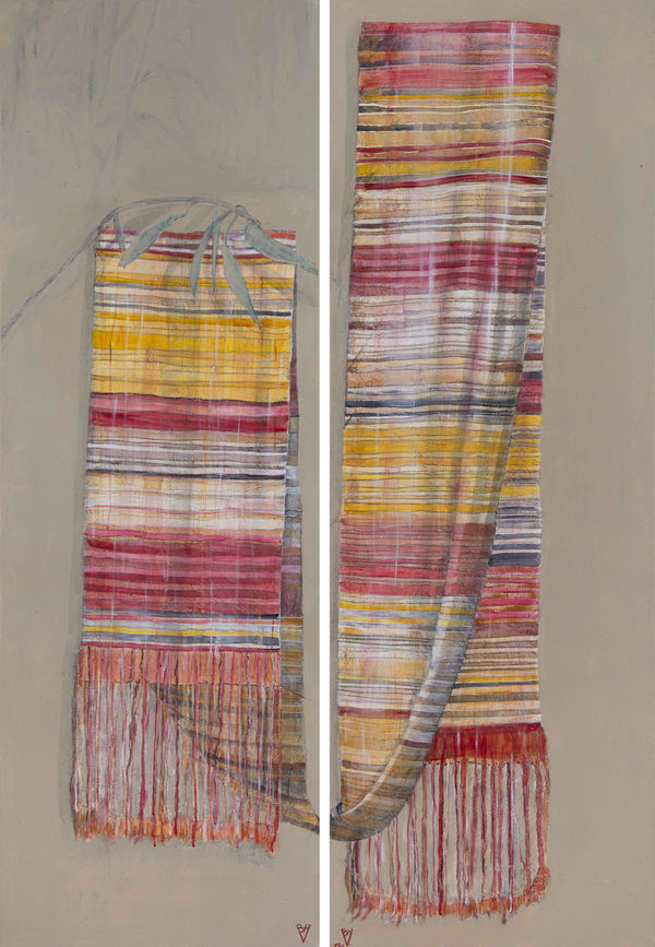 Ceinture brodée, Turquie, Tecnica mista su carta giapponese applicata su tela, 150 x 50 cm, 2 elementi