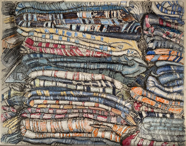 Tissus empilés, Egypte, Tecnica mista su carta giapponese applicata su tela, 40 x 50 cm