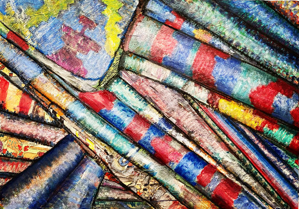 Jeu de Tapis, Turquie, Tecnica mista su carta giapponese applicata su tela, 50 x 70 cm