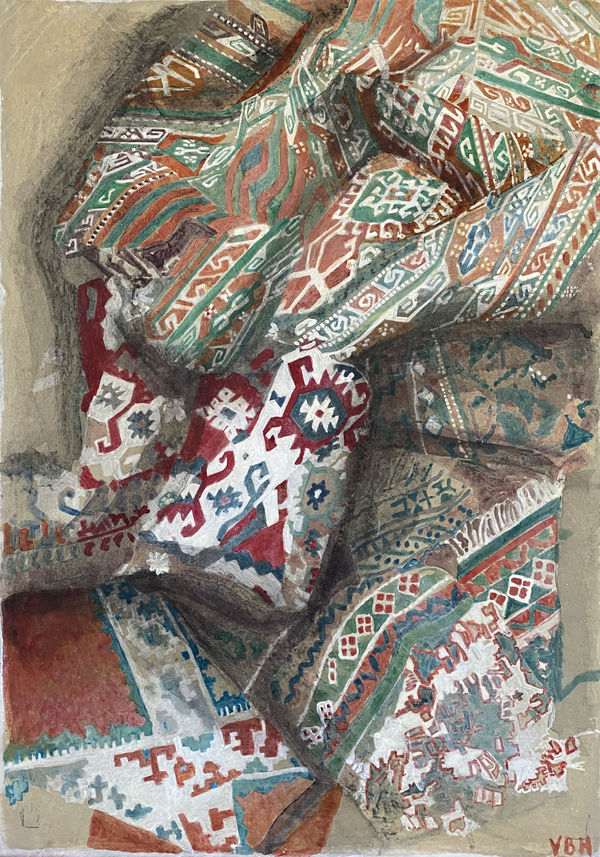 Tapis, Turquie, Tecnica mista su carta giapponese applicata su telaa, 46 x 33 cm