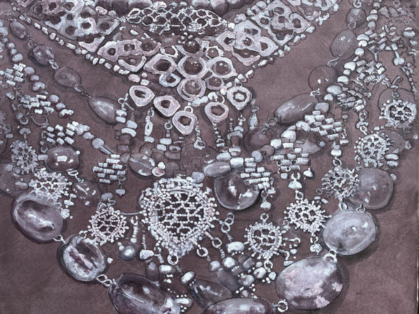 Bijoux de mariage, Ouzbékistan, Tecnica mista su carta giapponese applicata su tela, 60 x 55 cm