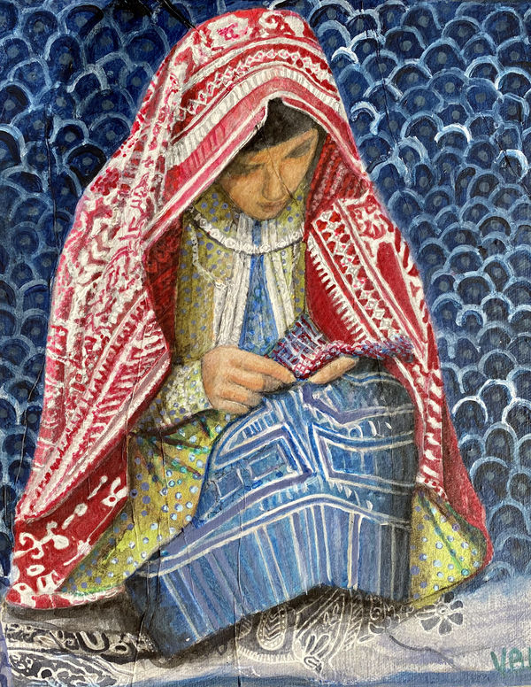 Indienne, Inde, Tecnica mista su carta giapponese applicata su tela, 30 x 24 cm