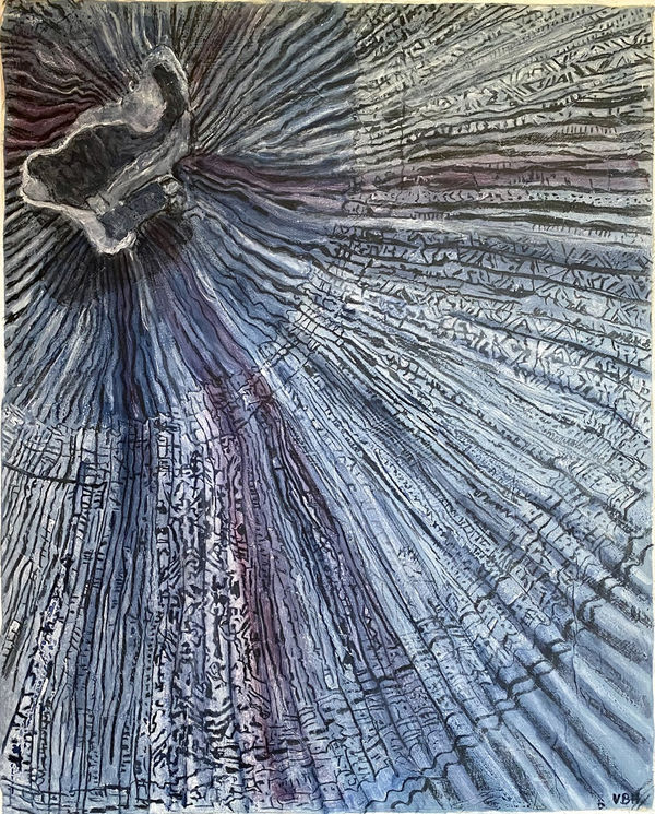 Rythmes plissés, Vietnam, Tecnica mista su carta giapponese applicata su tela, 100 x 80 cm